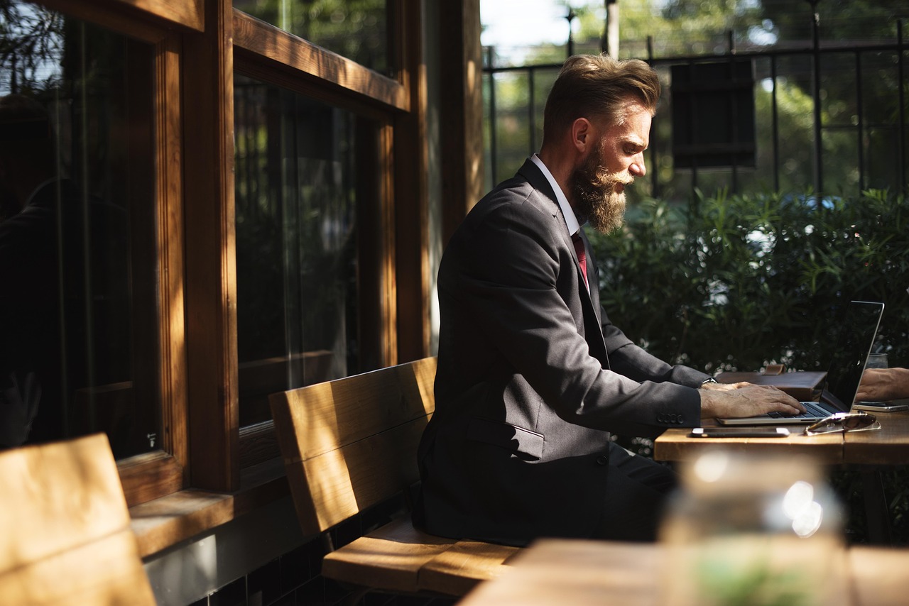 Home beard, business, business people, cafe, coffee shop, communication, connection, corporate, internet, laptop, man, online, person, suit, table, typing, working, business, business, business, business, business, corporate, corporate, corporate, corporate, typing